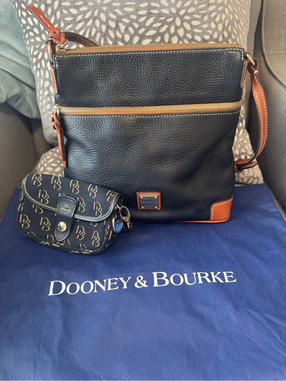 Dooney & Bourke Black Leather Crossbody with Monogram Pouch